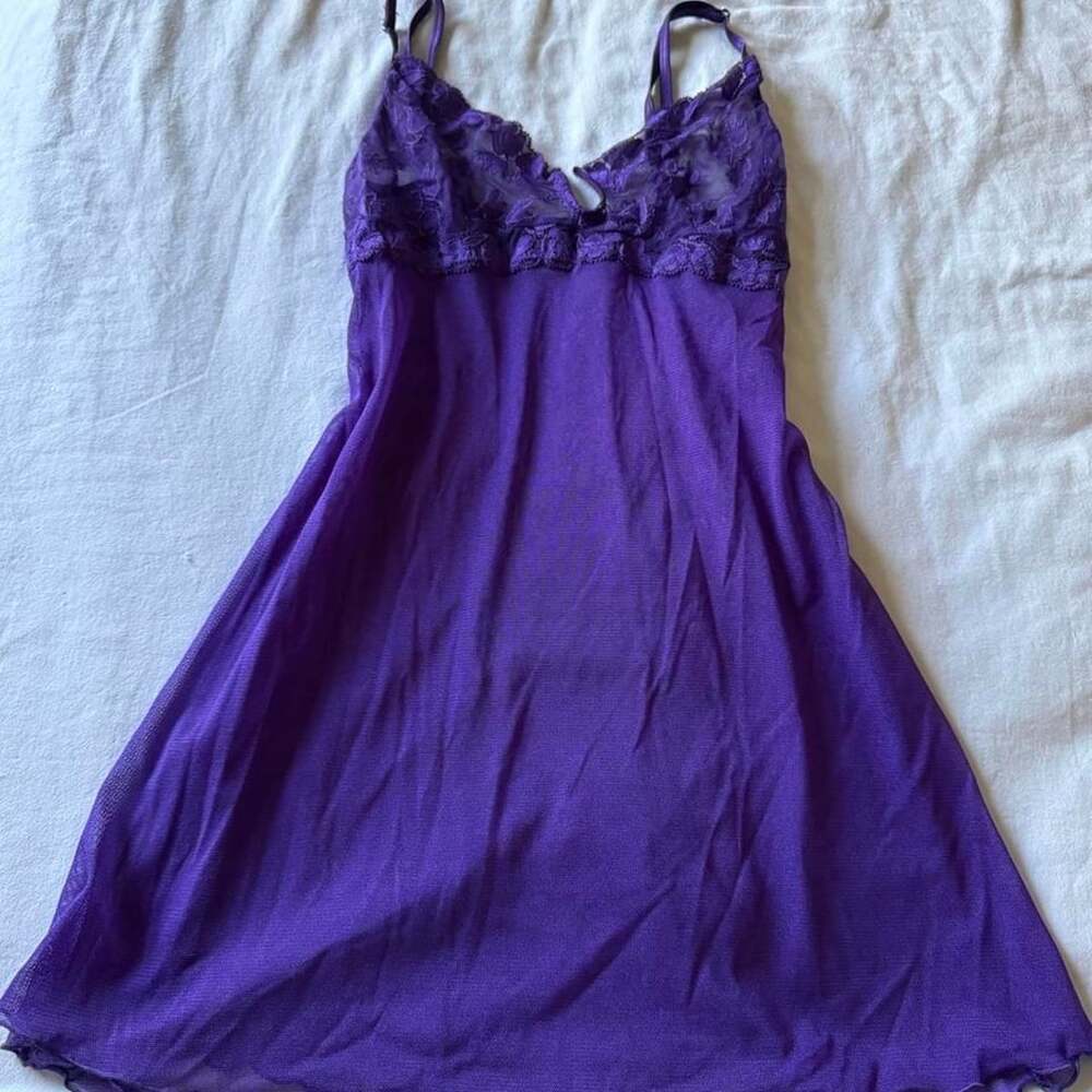 Frederick's of Hollywood Purple Lace Babydoll Slip Size Medium